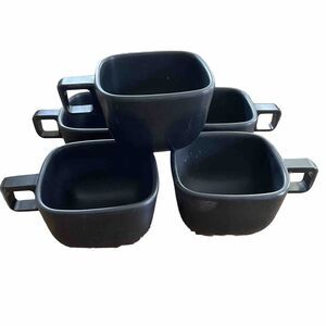 5 Vintage BLACK Melamine Square CUPS Melmac Brookpark ARROWHEAD Modern Design